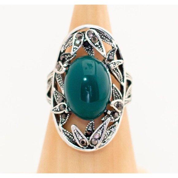 Vintage Intricate Elven Teal Ring Size 10 - T1 - Picture 1 of 3